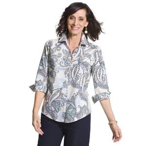 Chicos No Iron Button Up Collared Business Wear Career Paisley Top Size 1 Small